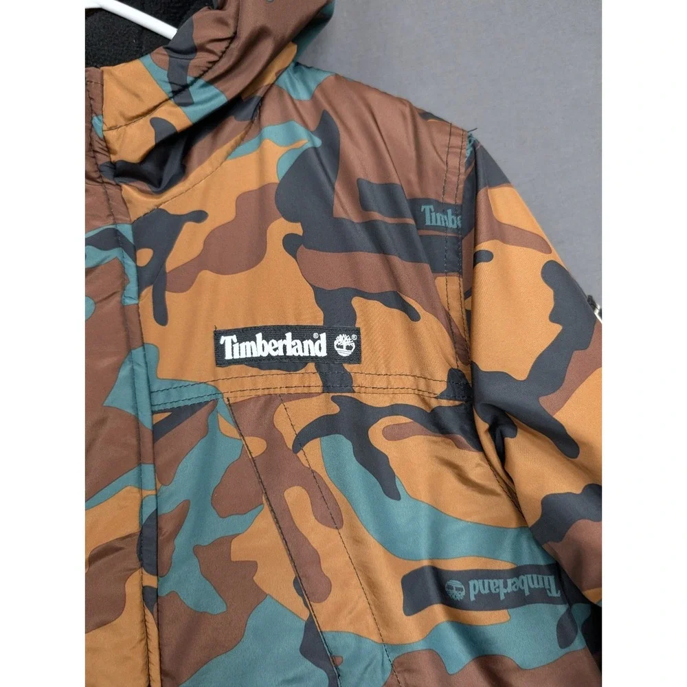 Timberland Boys Camo‎ Parka Jacket Large 14/16 full zip Hooded Outdoor Coat